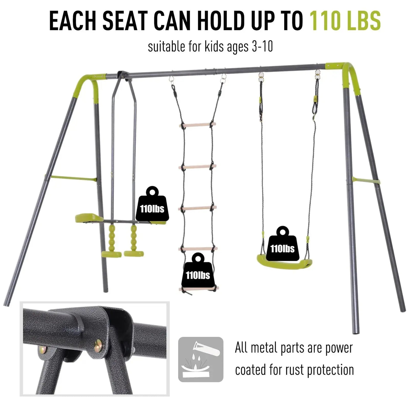 attached, backyard, beam, braces, chance, children, climbing, coating, construction, drilled, easily, easy, frame, glider, happypetsupply3, hours, kids, ladder, material, metal, outdoor, playground, powder, rope, seat, shipping, size, slide, swing, with