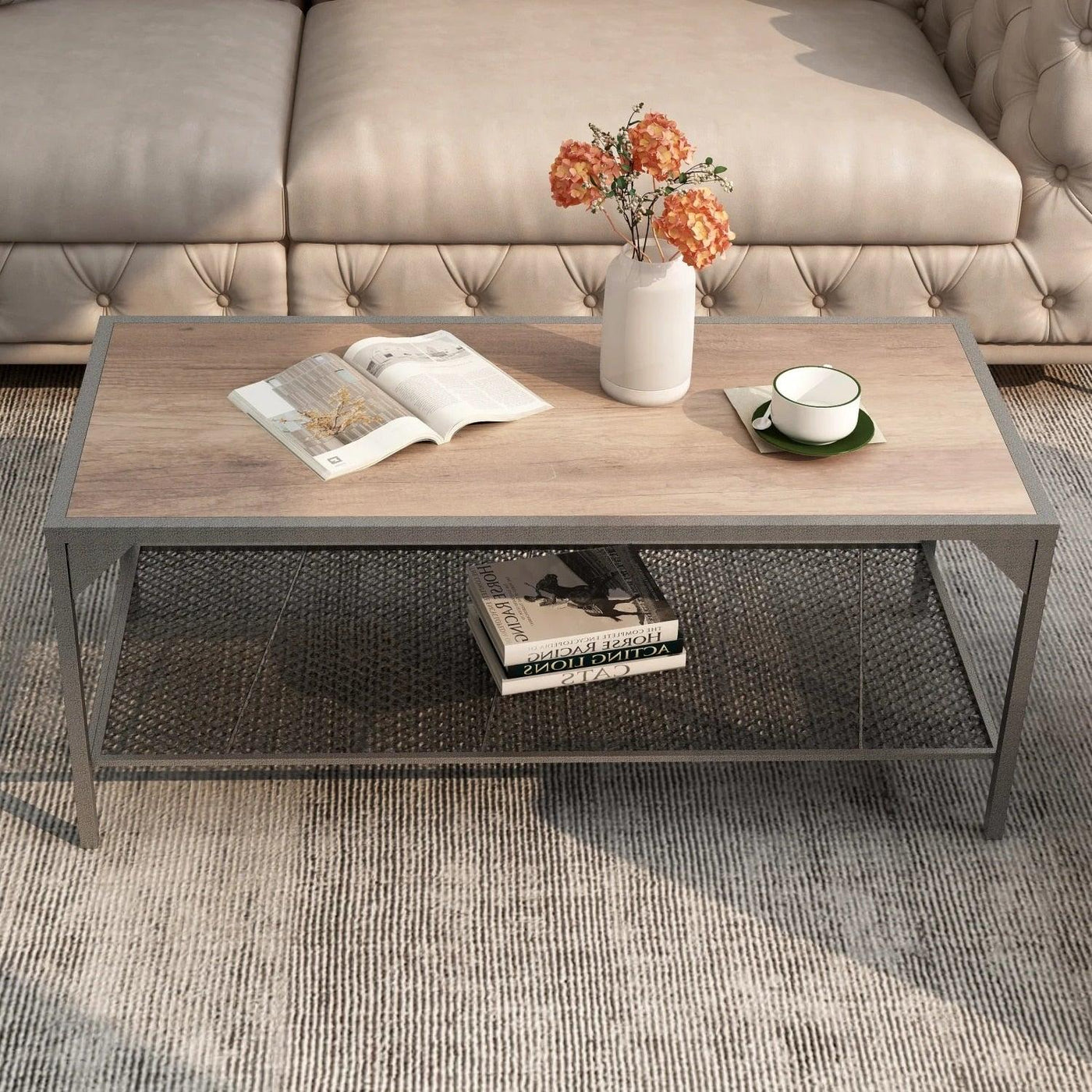 Cuboid Coffee Table Water-Proof Scratch-Resistant W/3D Texture Metal Frame happypetssupply